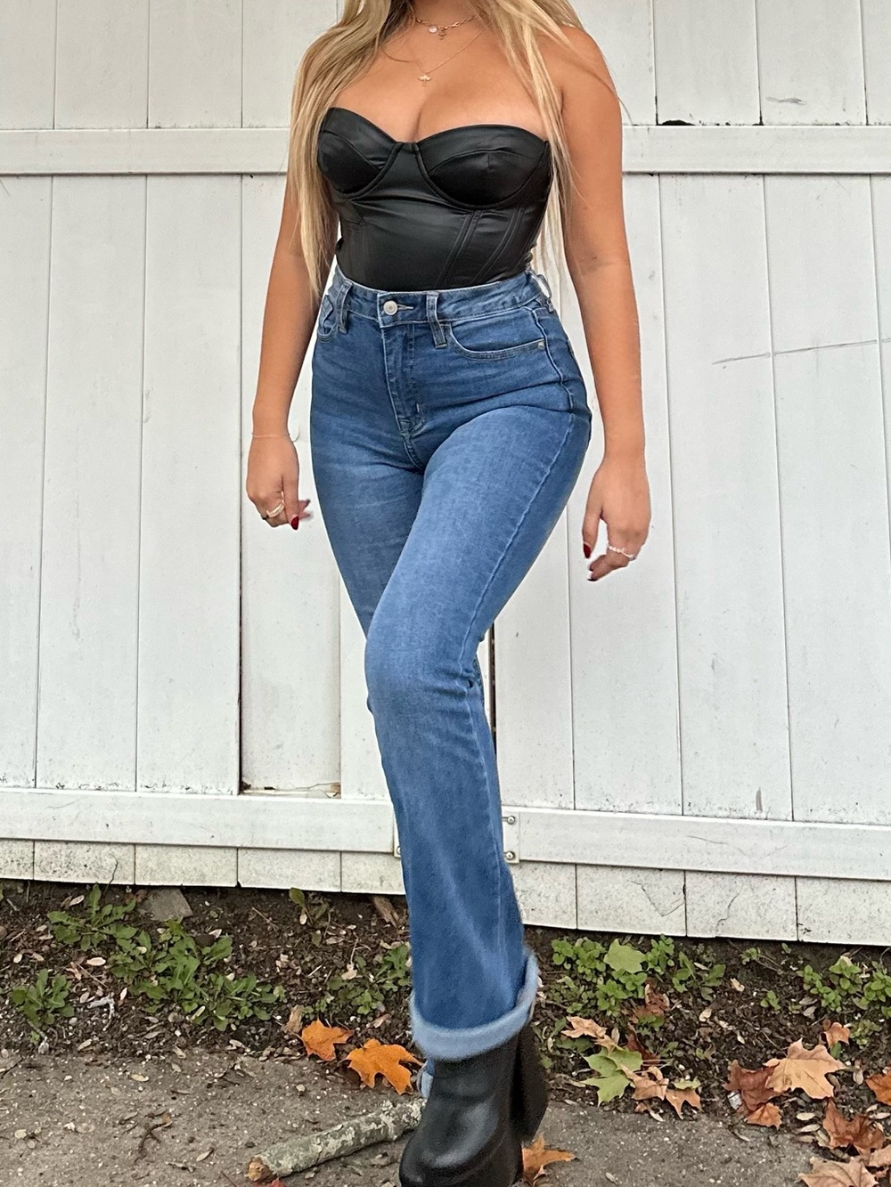 Fashion Nova Black Strapless Faux Leather Bustier Corset
